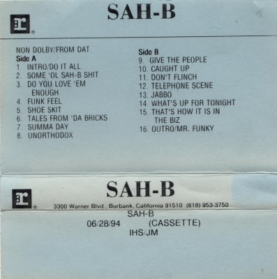 Sah-B – Some Ol’ Sah-B Shit (Cassette) (1994) (320 kbps)