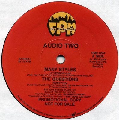 Audio Two ‎– Many Styles / The Questions (1988) (VLS) (VBR)