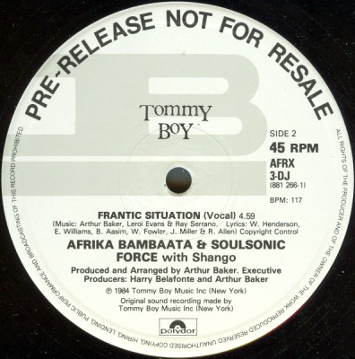 Afrika Bambaataa & Soulsonic Force With Shango – Frantic Situation (VLS) (1984) (FLAC + 320 kbps)