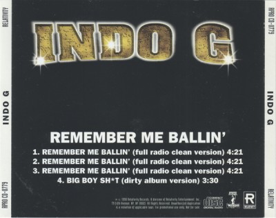 Indo G – Remember Me Ballin’ (Promo CDS) (1998) (320 kbps)