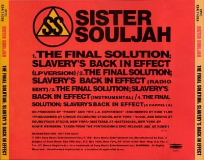 Sister Souljah ‎– The Final Solution; Slavery’s Back In Effect (Promo CDS) (1991) (320 kbps)