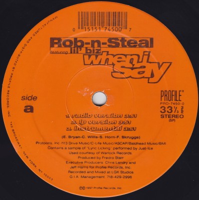 Rob-N-Steal – When I Say / Life On The Line (Remix) (VLS) (1997) (FLAC + 320 kbps)