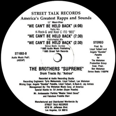 The Brothers Supreme – We Can’t Be Held Back (VLS) (1985) (FLAC + 320 kbps)