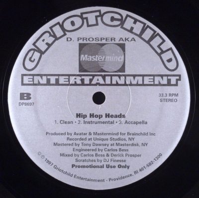 D. Prosper aka Mastermind – Waited All My Life / Hip Hop Heads (VLS) (1997) (FLAC + 320 kbps)