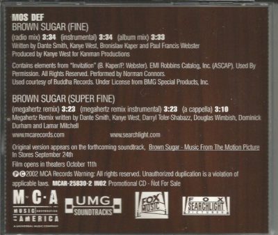 Mos Def – Brown Sugar (Fine) (Super Fine) (Promo CDS) (2002) (FLAC + 320 kbps)