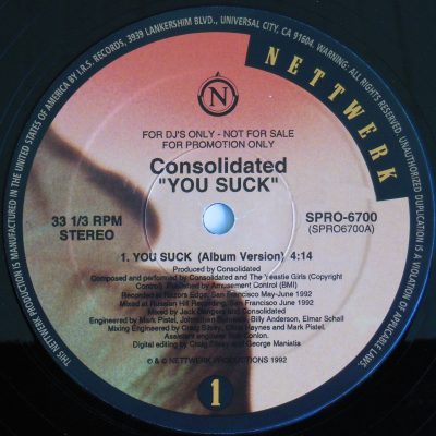 Consolidated – You Suck (Promo VLS) (1992) (FLAC + 320 kbps)