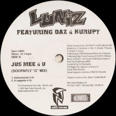Luniz – Jus Mee & U (Soopafly ”G” Mix) (Promo VLS) (1997) (FLAC + 320 kbps)