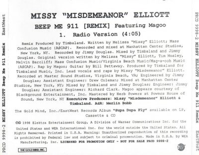 Missy Elliott – Beep Me 911 (Remix) (Promo CDS) (1998) (FLAC + 320 kbps)